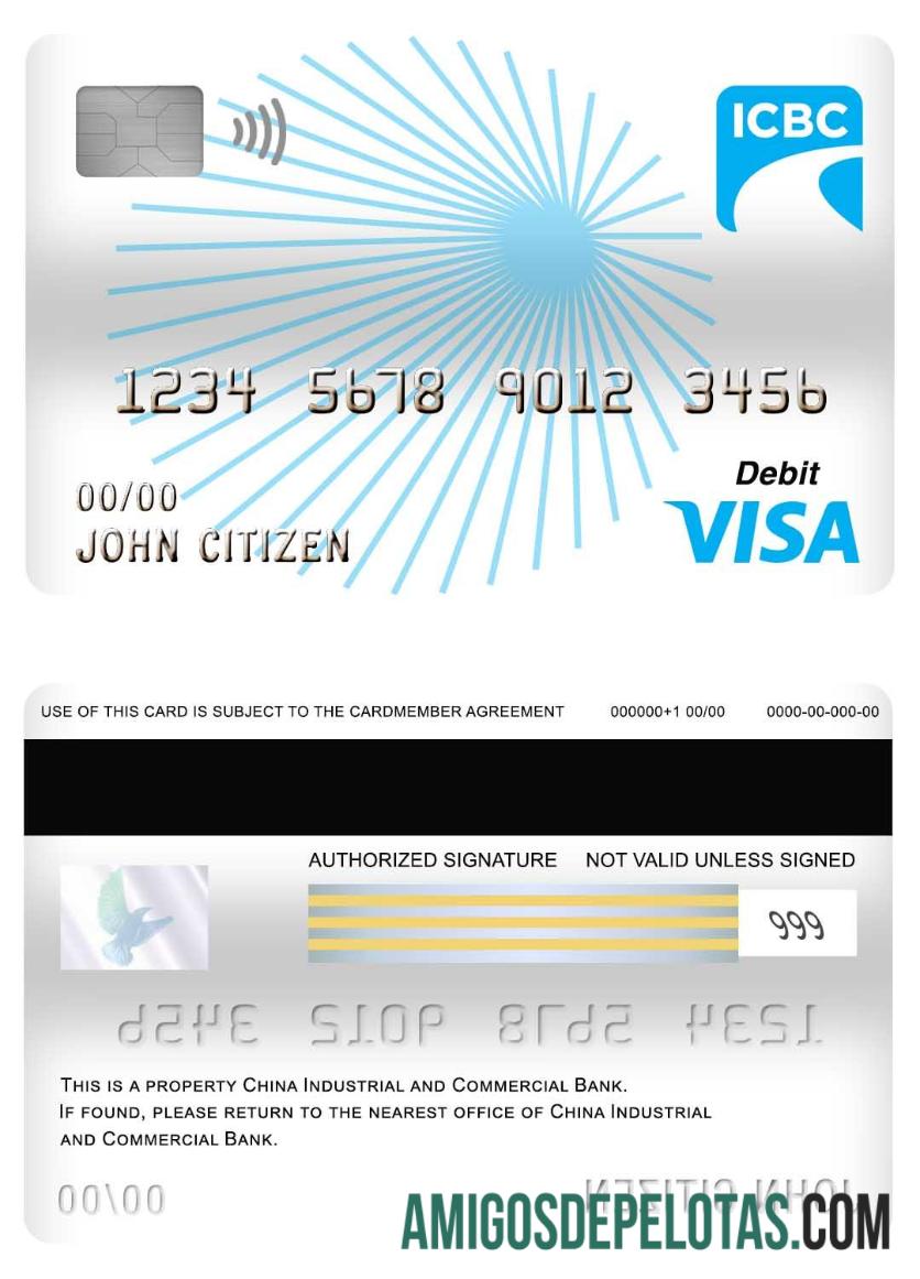 Cartão de débito Visa do banco industrial e comercial da China exemplo